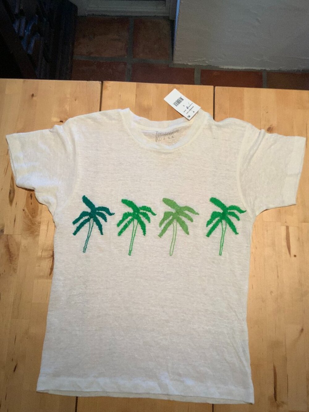 Banner Day Palm Tree Embroidered Linen Blend Tee Size 1